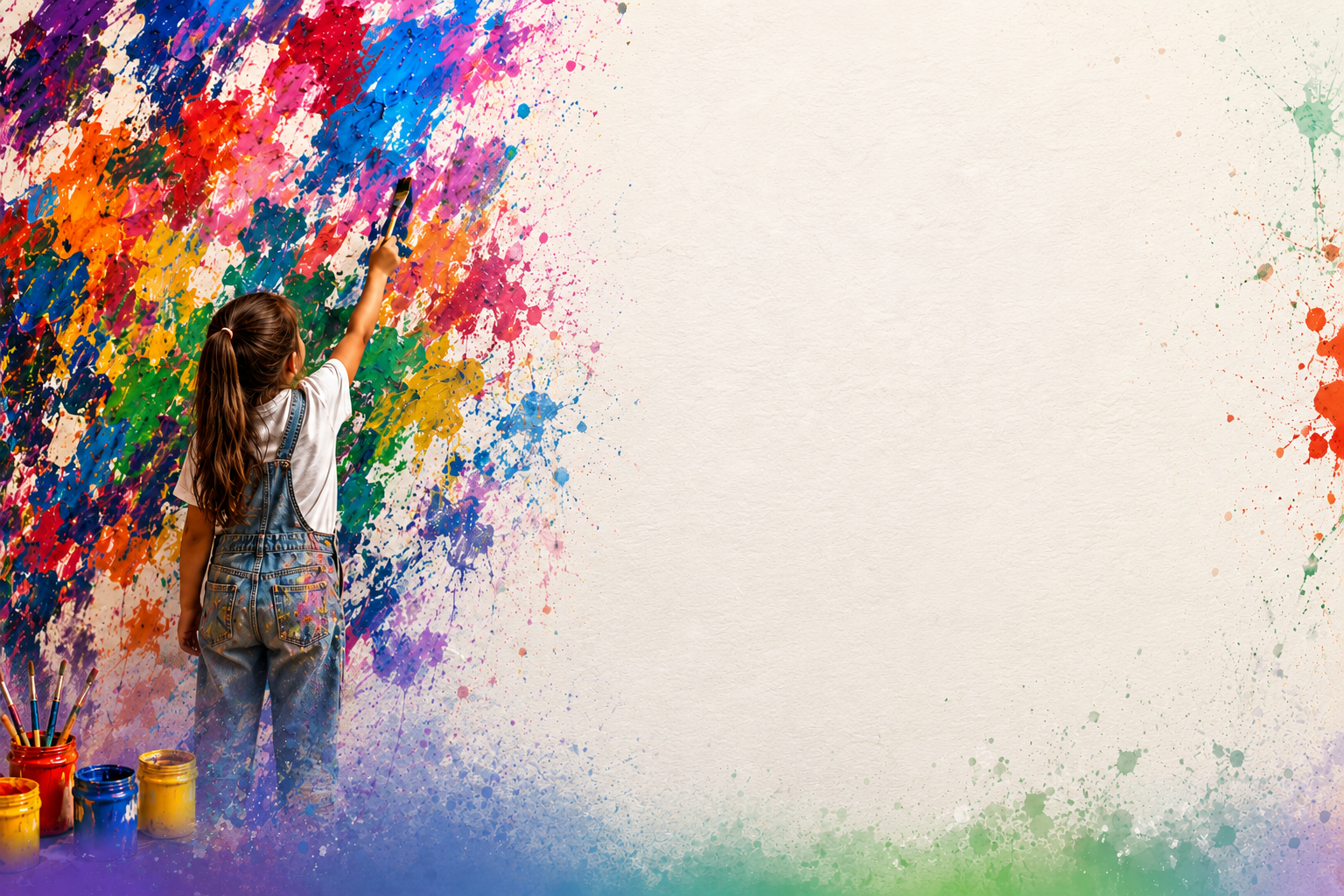 Children and community members painting together