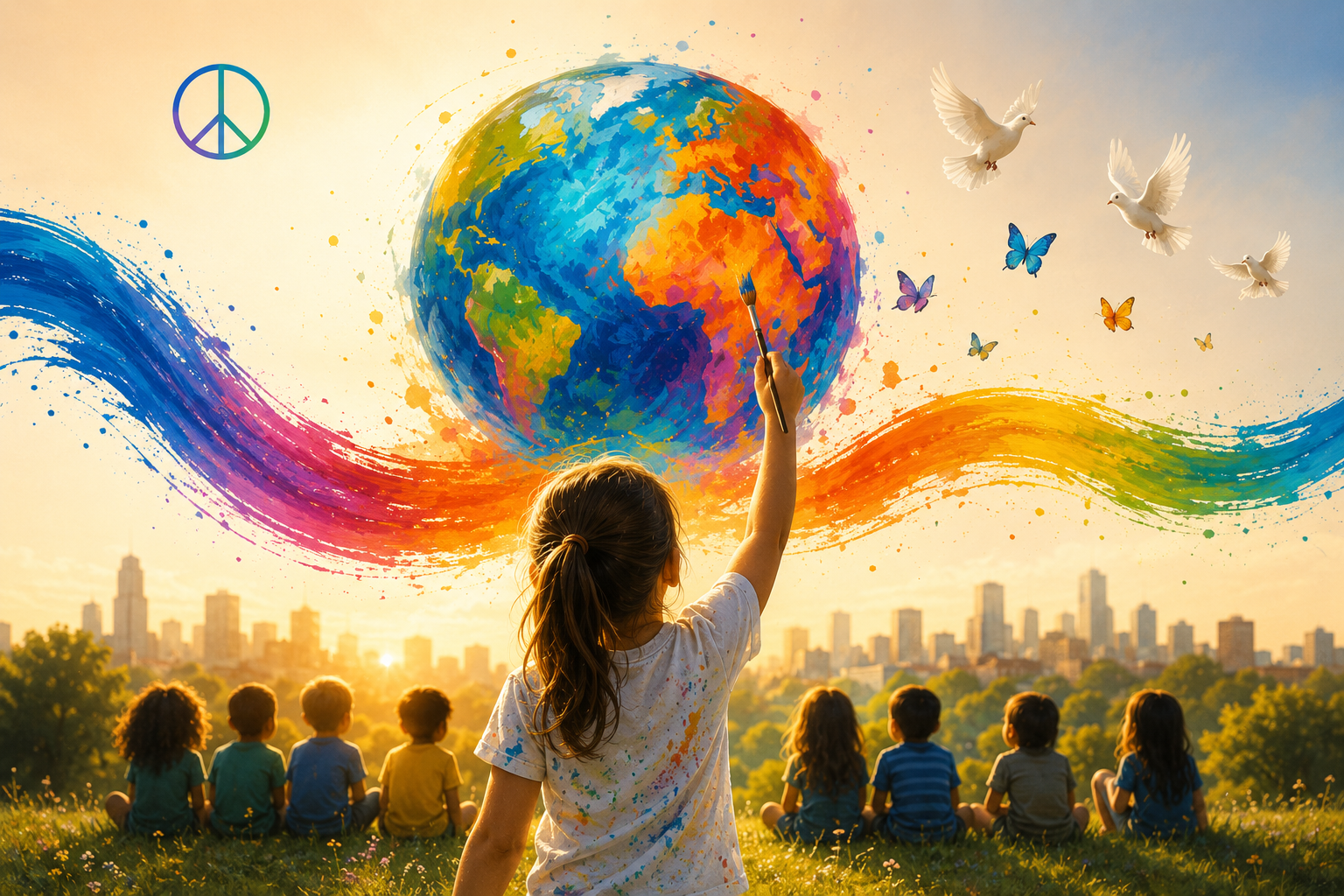 Community canvas with a globe and brushstrokes